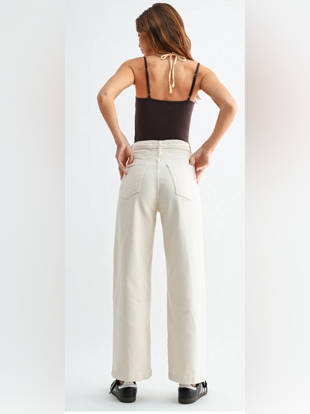 Just Black Denim Sailor Pocket Wide Leg Pants in cream, size 30 - Picture 2 of 10